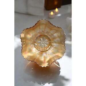 Vintage Cosmos by Dugan Light, Marigold Carnival Satin Iridescent Glass Bowl